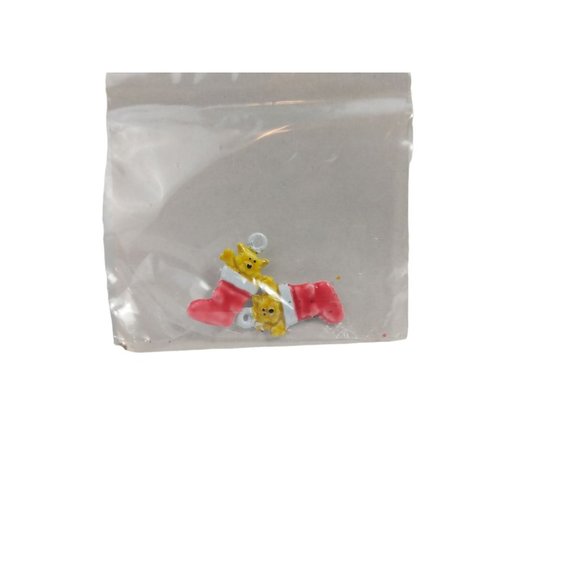 Vintage Franks Nursery Mini Stocking Bear Pair 1 inch Metal Necklace Charm New - Picture 2 of 3